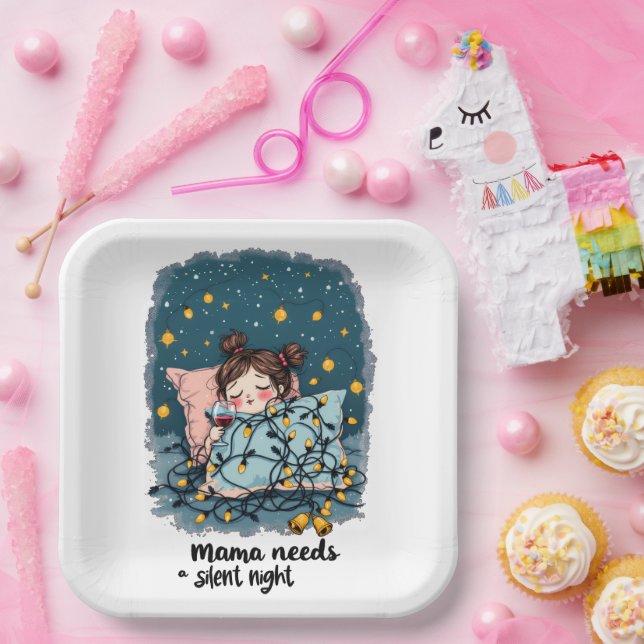Plato De Papel Mamá necesita una noche silenciosa (Fiesta)