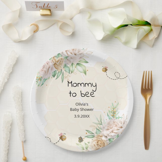 Plato De Papel Mamá para abejorrear abeja bebé ducha placas de pa (Boda)