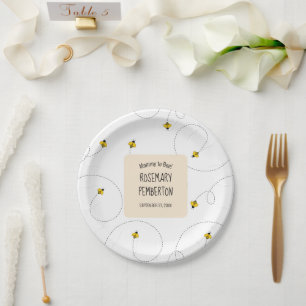Plato De Papel Mamá para ser simple Baby Shower blanco