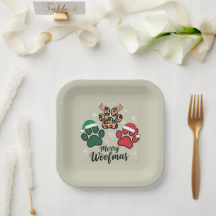 Plato De Papel Mamá Perro Navidad Feliz Woofmas Amante Perros Xma