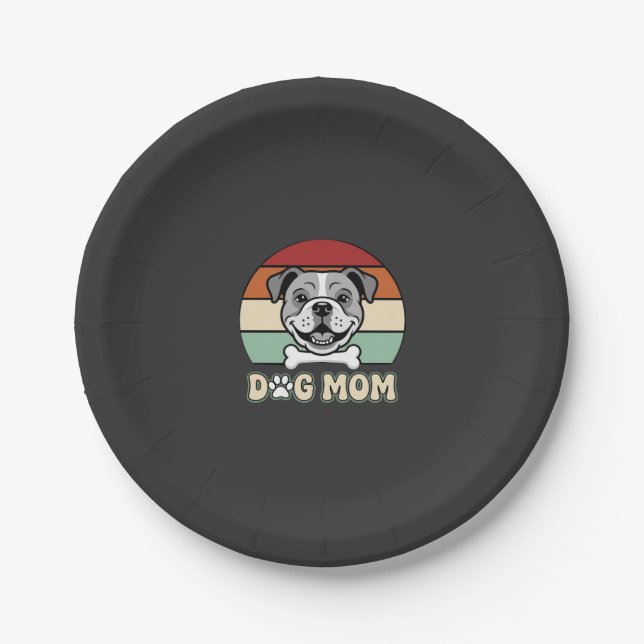 Plato De Papel Mamá Perro Retro Vector Bulldog (Anverso)