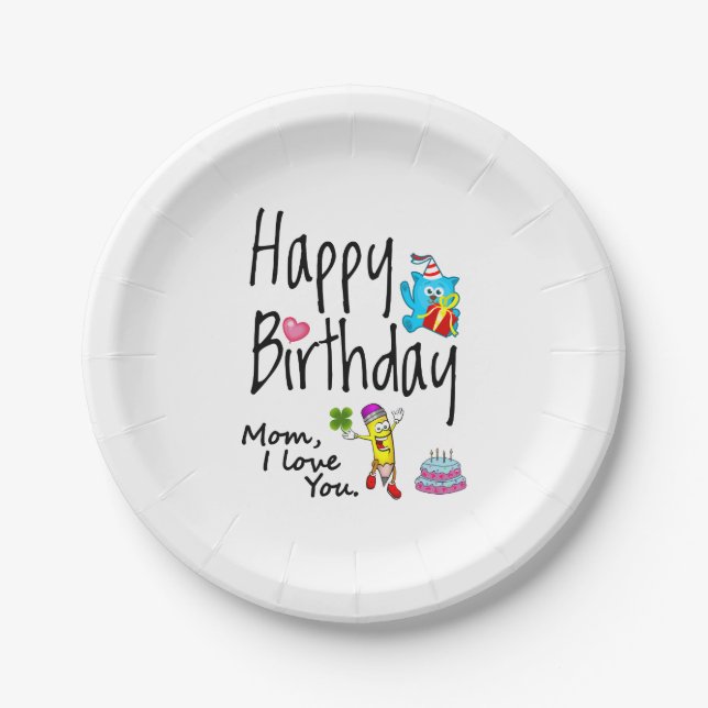 Plato De Papel Mamá, te amo. Feliz cumpleaños. (Anverso)
