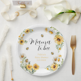 Plato De Papel Mama to Bee flores amarillas Bumblebee Baby Shower