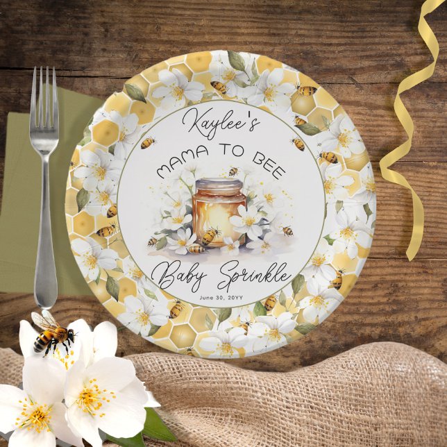 Plato De Papel Mama to Bee Flores y Abejas Nena Rociar (Subido por el creador)