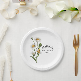 Plato De Papel Mama To Bee Tema Honeycomb Daisy Flower