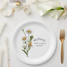 Plato De Papel Mama To Bee Tema Honeycomb Daisy Flower