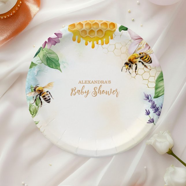 Plato De Papel Mama to Bee Wildflower Honeybee Baby Shower (Subido por el creador)