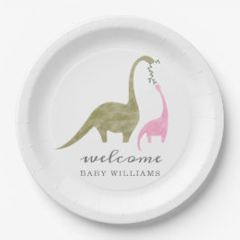 Plato De Papel Mama y Baby Dinosaur Pink Baby Shower