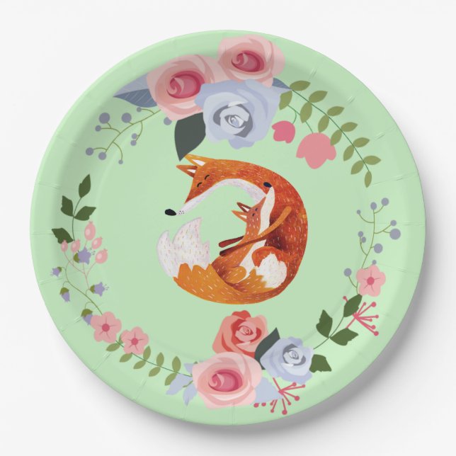 Plato De Papel Mamá Y Baby Fox Baby Shower (Anverso)
