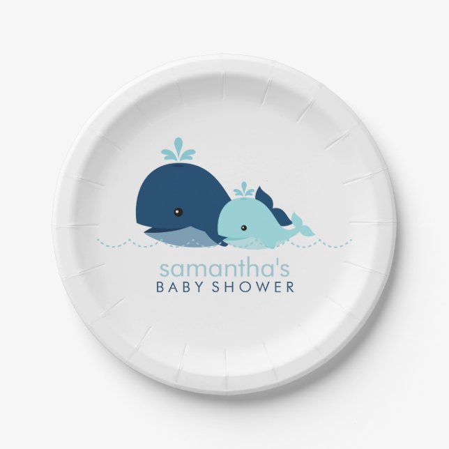 Plato De Papel Mamá y bebé ballena Baby Shower {blue} (Anverso)