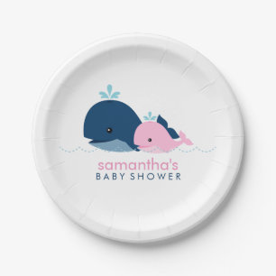 Plato De Papel Mamá y bebé ballena Baby Shower {pink}