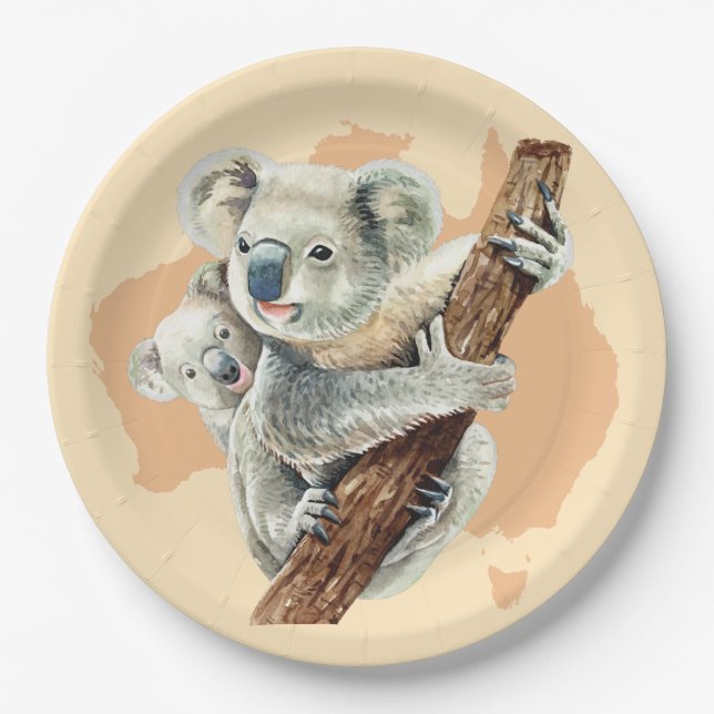 Plato De Papel Mamá y bebé de Koala (Anverso)