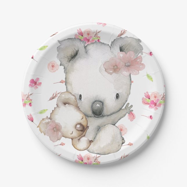 Plato De Papel Mamá y bebé del oso de koala (Anverso)