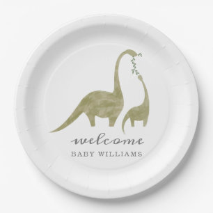 Plato De Papel Mamá y bebé Dinosaurio Neutral Baby Shower