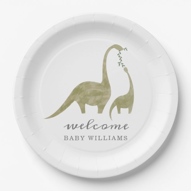 Plato De Papel Mamá y bebé Dinosaurio Neutral Baby Shower (Anverso)