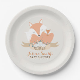 Plato De Papel Mamá y bebé Fox Baby Shower personalizada
