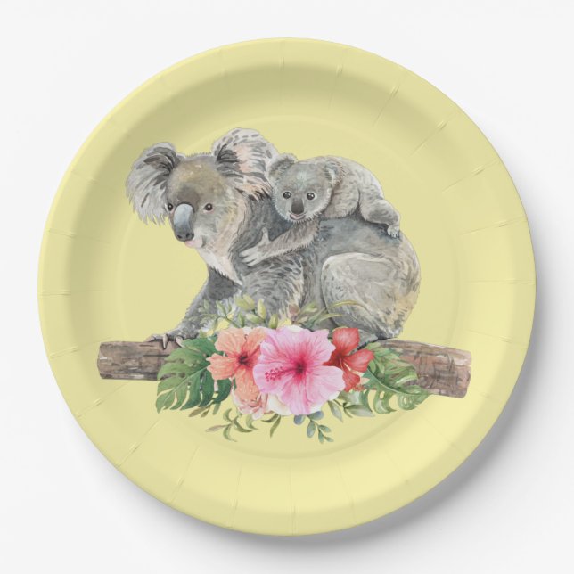 Plato De Papel Mamá y bebé Koala tienen una cuberícula (Anverso)