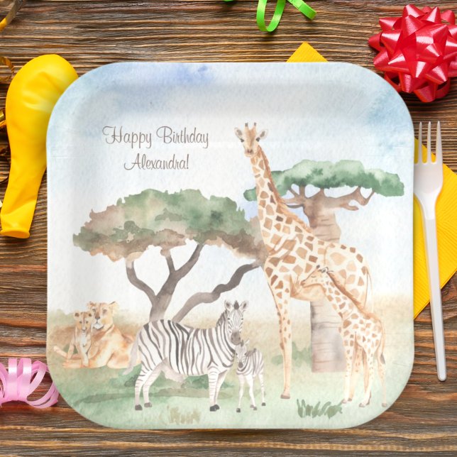 Plato De Papel Mami acuarela y animales africanos bebés (Subido por el creador)