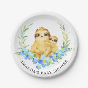 Plato De Papel Mami & Baby Sloth Boys Baby Shower 7" Plate