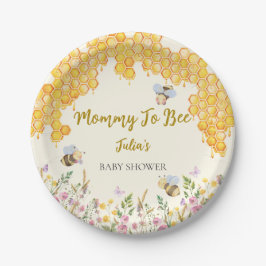Plato De Papel Mami to bee cute Bumblebee Floral Baby Shower