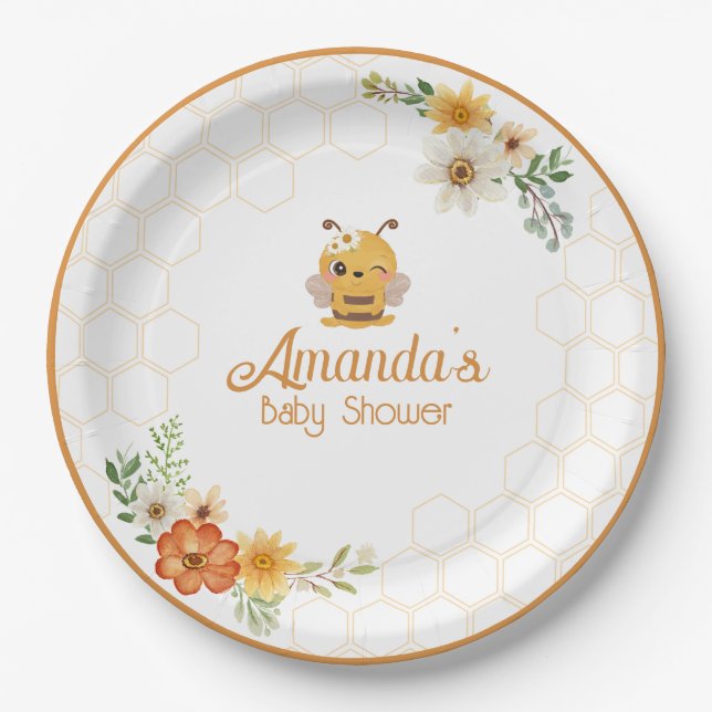 Plato De Papel Mami To Bee Placas De Papel Baby Shower (Anverso)