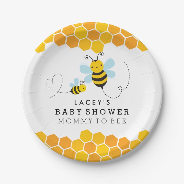 Plato De Papel Mami To Bee Placas De Papel Baby Shower (Anverso)