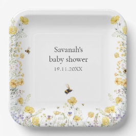 Plato De Papel Mami to Bee Wildflower Baby Shower