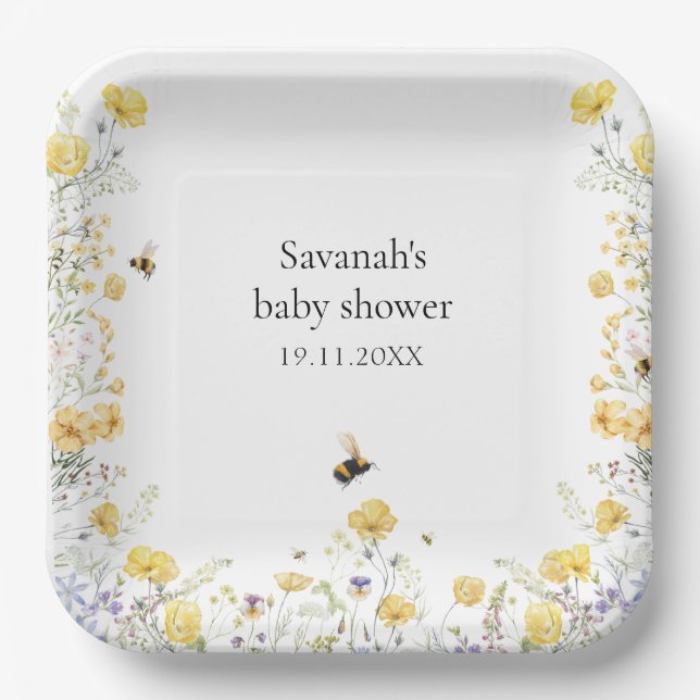 Plato De Papel Mami to Bee Wildflower Baby Shower (Anverso)