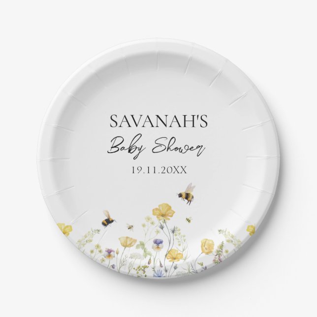 Plato De Papel Mami to Bee Wildflower Baby Shower (Anverso)