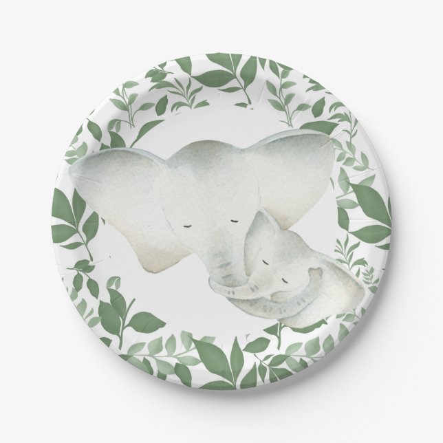 Plato De Papel Mami y bebé unisex elefante placa fiesta (Anverso)