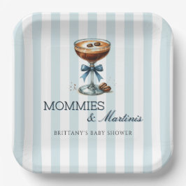 Plato De Papel Mamis y Martinis Blue Bow Boy Baby Shower