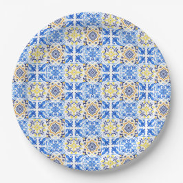 Plato De Papel Mamma Mia de mosaico azul italiano