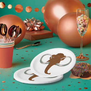 Plato De Papel Mamut Lanudo Adorable con Colmillos Curvados