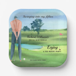 Plato De Papel Man Golf Player Swinging Into My 50th Birthday