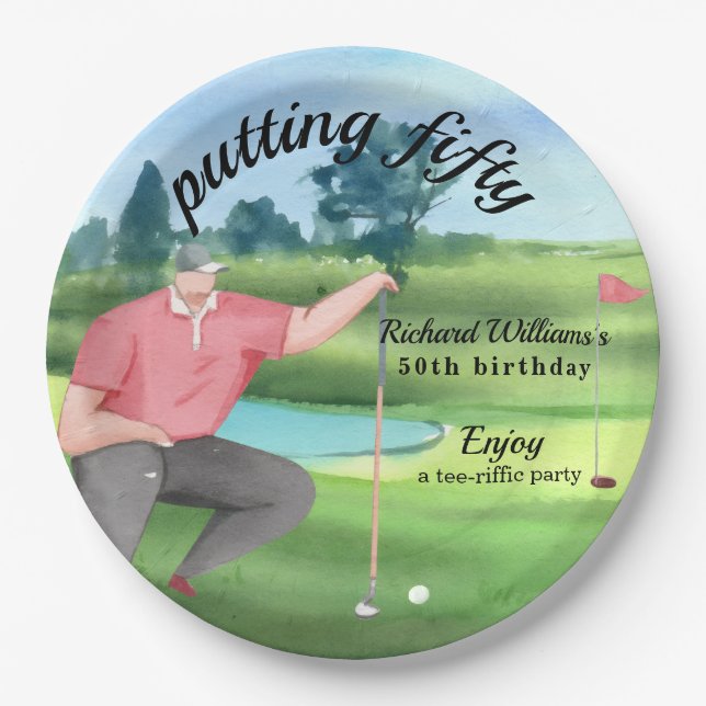 Plato De Papel Man Golf Putting Fifty 50th Birthday (Anverso)