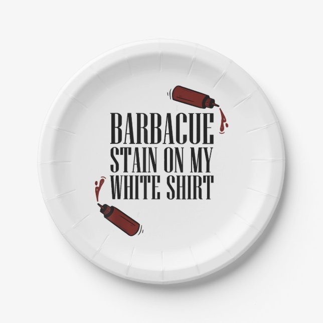 Plato De Papel Mancha de barbacoa en mi blanco (Anverso)