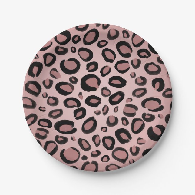 Plato De Papel Manchas de estampado de leopardo guepardo pintadas (Anverso)