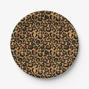 Plato De Papel Manchas de Leopardo Marrón Elegante Animal Salvaje