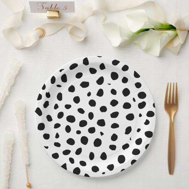 Plato De Papel Manchas de queso blanco negro (Boda)