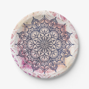 Plato De Papel Mandala Alegre Aéreo Rosa Púrpura Amarillo Azul y 