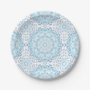 Plato de papel mandala azul