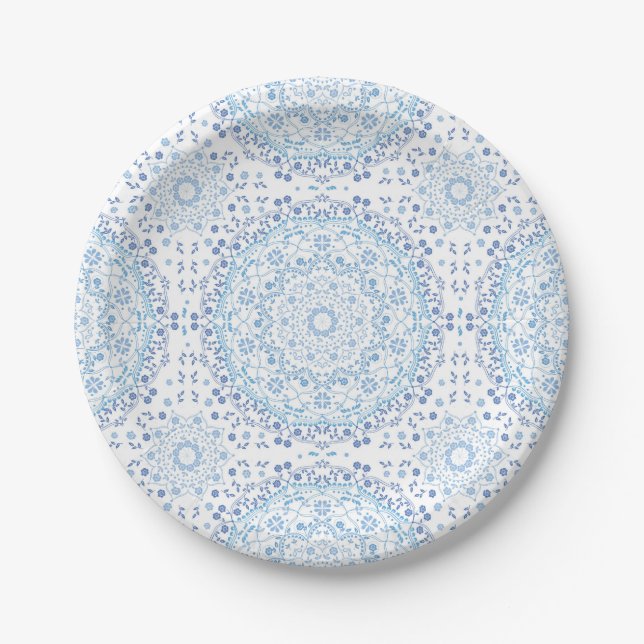 Plato de papel mandala azul (Anverso)