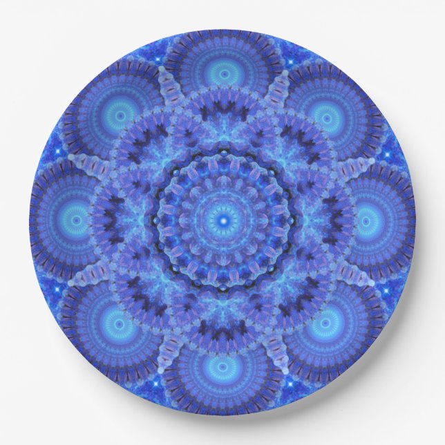 Plato De Papel Mandala azul de la armonía (Anverso)