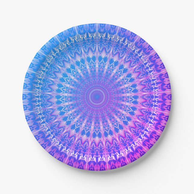 Plato De Papel Mandala azul turquesa morada (Anverso)