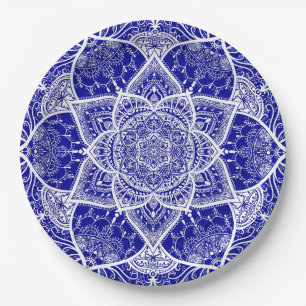 Plato De Papel Mandala azul y blanca - Loergans en Sapphire