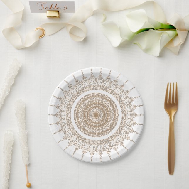 Plato De Papel Mandala Bohemian White (Boda)