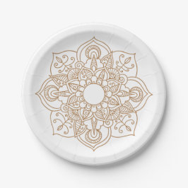 Plato De Papel Mandala Brown Boho Boho Boda india moderna de cose