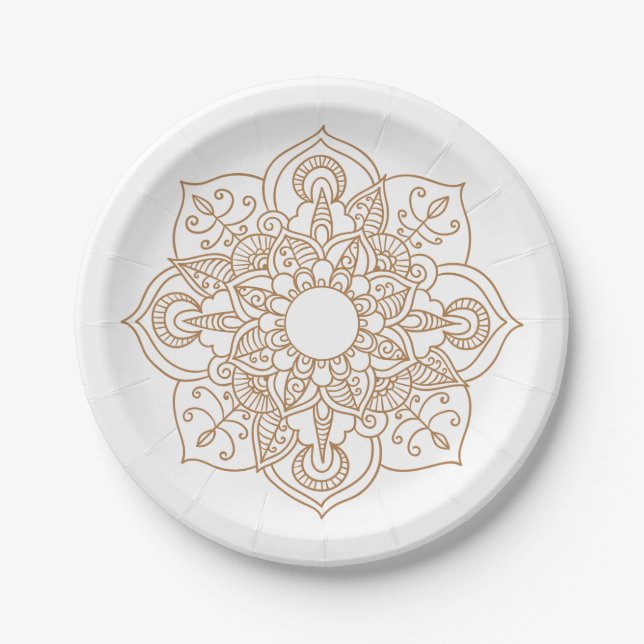 Plato De Papel Mandala Brown Boho Boho Boda india moderna de cose (Anverso)
