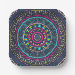 Plato De Papel mandala colorido