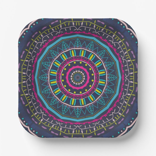 Plato De Papel mandala colorido (Anverso)